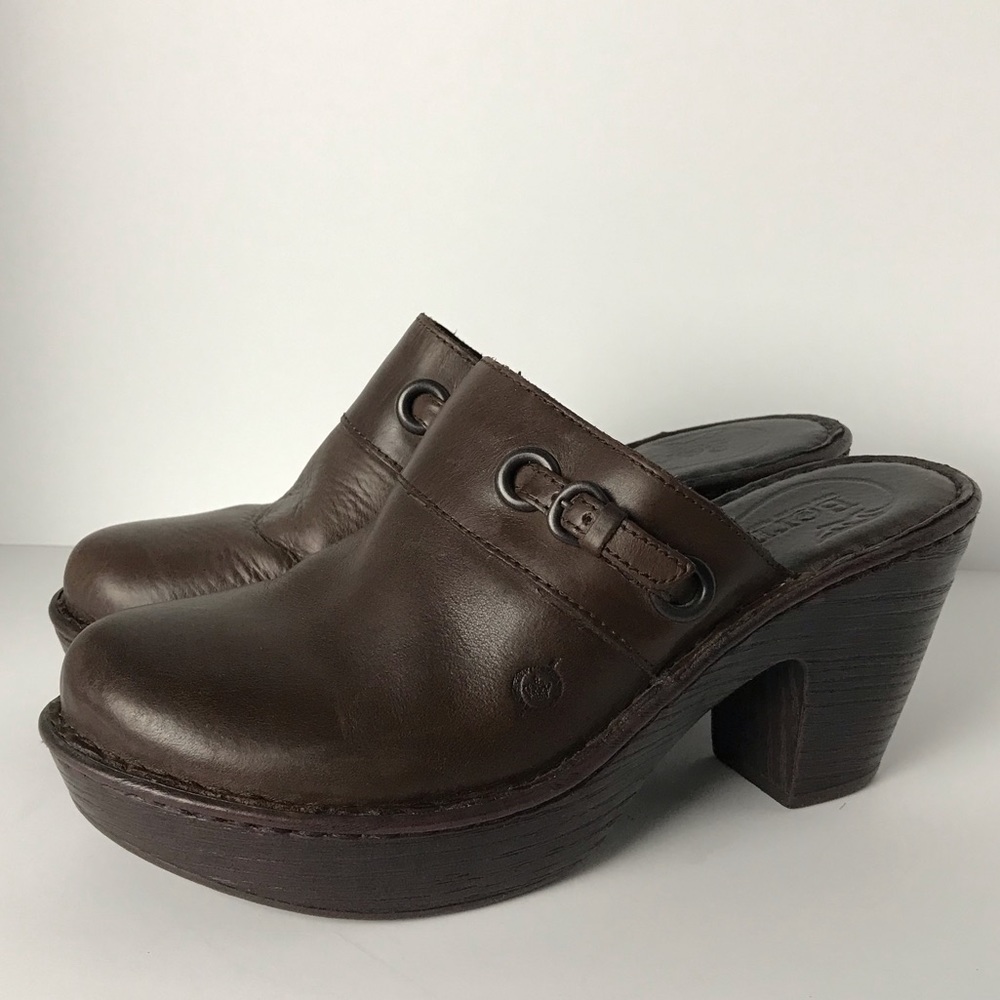 Born Clog Women Mule Leather Brown Buckle Boho